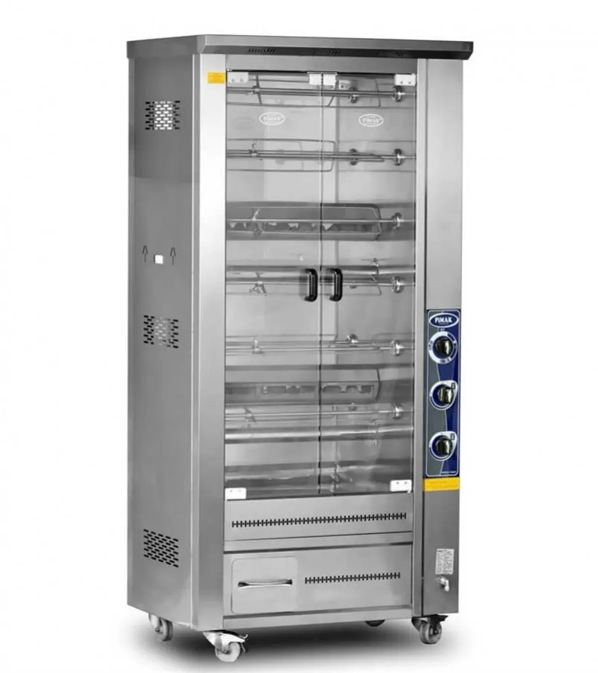 Pimak Piliç Çevirme Makinesi Çift Vitrinli Lavtaşlı Gazlı 48 Piliç Kapasiteli