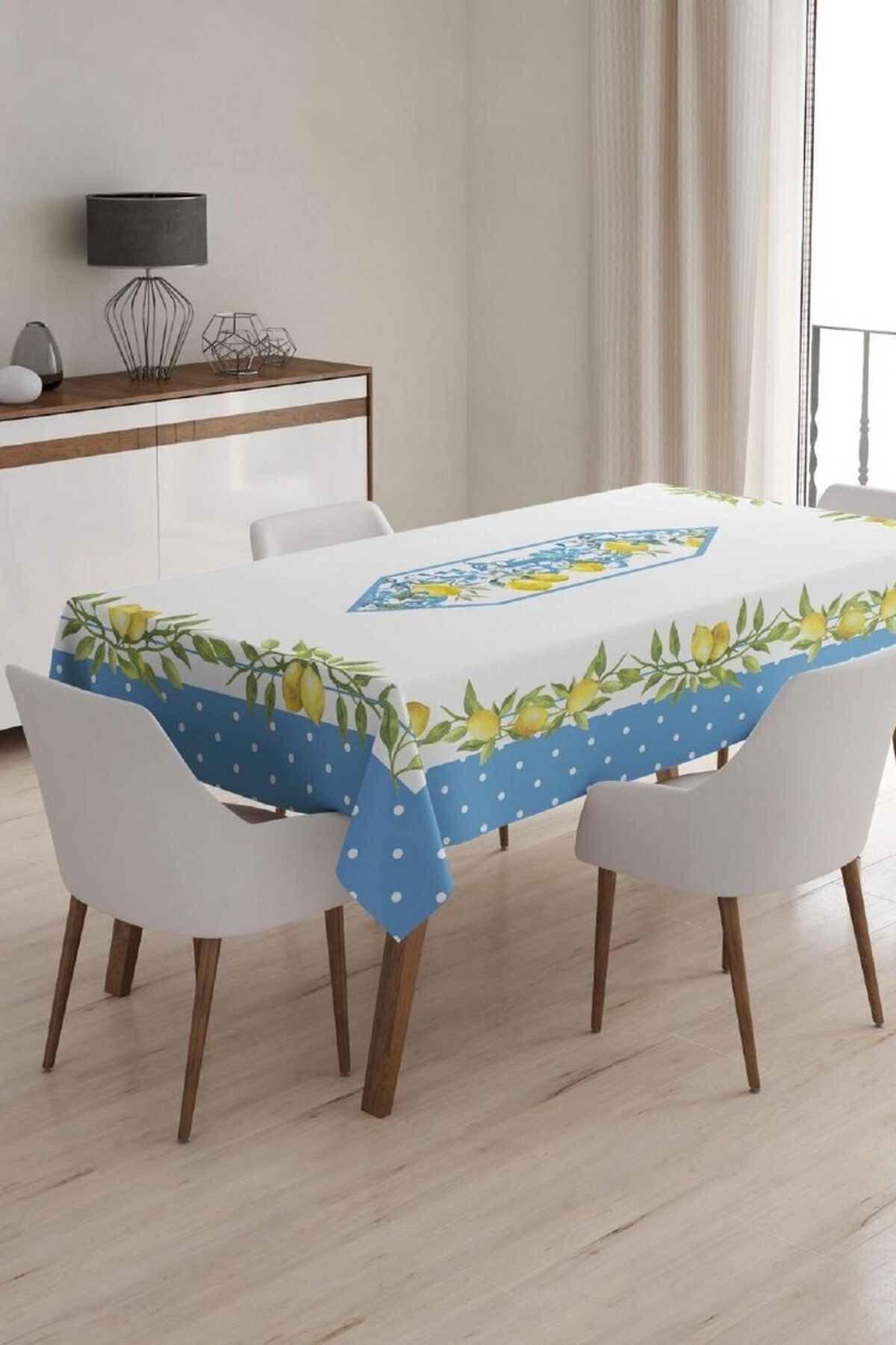 LİMON DESENLİ SARI LACİVERT DİKDÖRTGEN MASA ÖRTÜSÜ 120*160