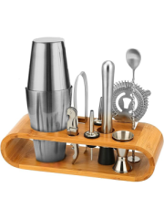 Vosco 10 Parça Ahşap Stand Boston Shaker Kokteyl Set 750ml