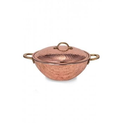 Wok Tava 25 Cm Kapaklı El Dövme Kırmızı