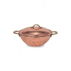 Wok Tava 25 Cm Kapaklı El Dövme Kırmızı