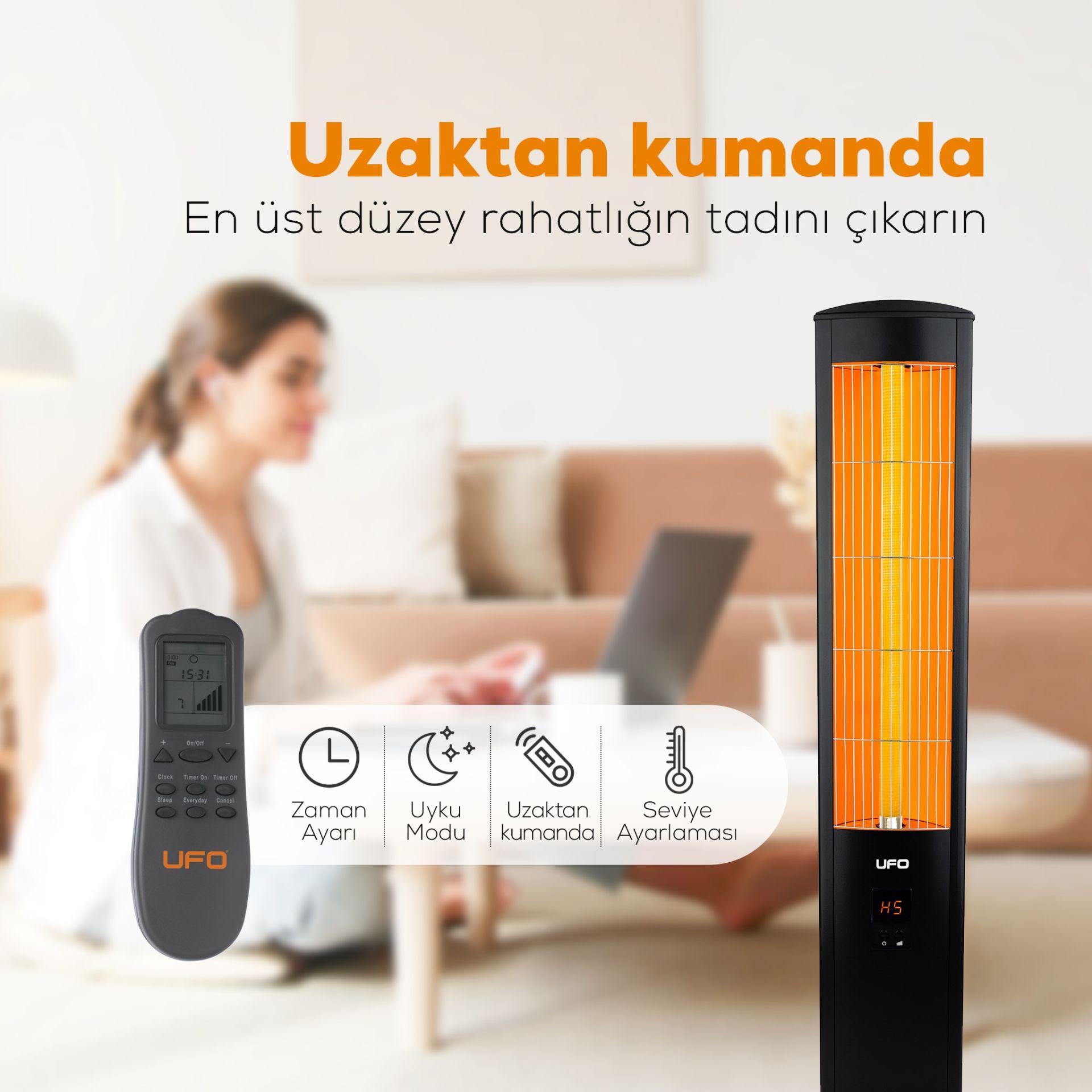 UFO ERCİYUS SMART 2300 W MOBİL UYUMLU KULE TİPİ ISITICI