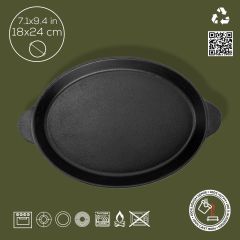 Lava Döküm Oval Fajita Tabağı Döküm Demir Yekpare Çift Kulplu Ölçü 18x24cm