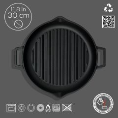 Lava Döküm Yuvarlak Izgara Tavası Döküm Demir Yekpare Çift Kulplu Çap(Ø)30cm.