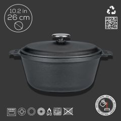 Lava Döküm Yuvarlak Tencere Döküm Demir Yekpare Kulplu. Çap(Ø)26cm.