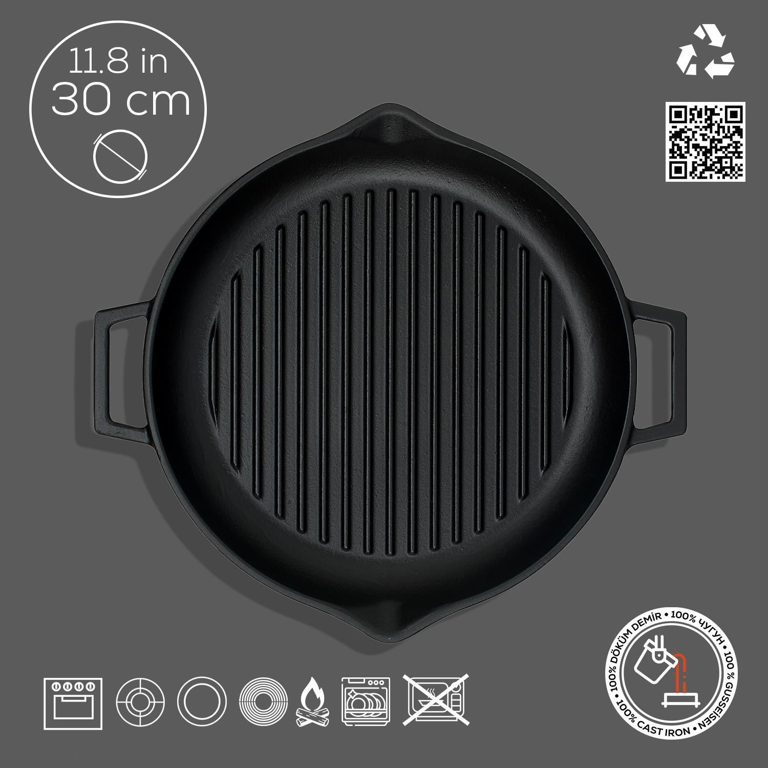 Lava Döküm Yuvarlak Izgara Tavası 30 cm